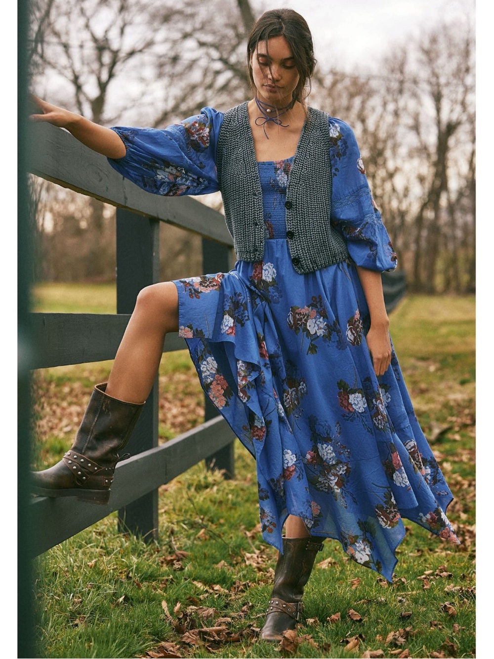 Free People Bohemian Witchy Fairy Morning Glory Maxi Dress Bluebell Medium NWT